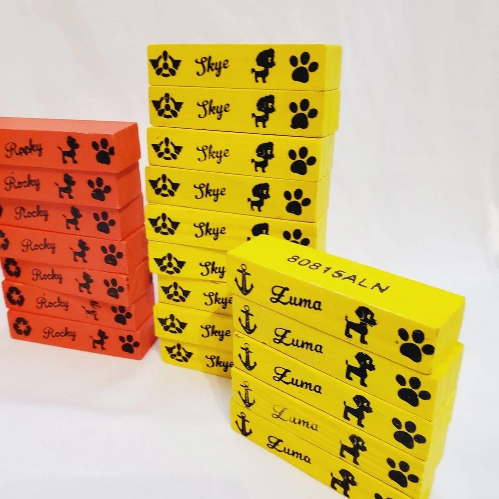 35 Pc Paw‎ Patrol Wooden Tumbling Tower Wood Blocks Replacement Yellow Red Blue